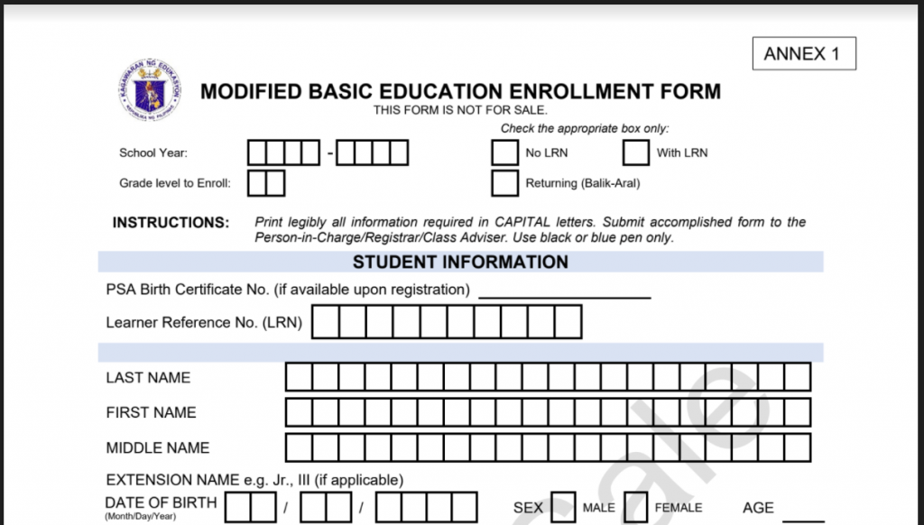 Modified Basic Education Enrollment Form